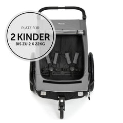 hauck Fahrradanhänger & Kinderwagen Dryk Duo Plus mit Federung, für 2 Kinder (6-48 Monate), inkl. Deichsel, Buggyrad, Fahne und LED Licht, Faltbar, Höhenverstellbar, XL Kofferaum (Dark Green)