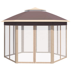 Outsunny Pavillon 4x4 m sechseckig mit Doppeldach Beige