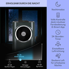 Klarstein Mobile Klimaanlage mit Abluftschlauch, 5-in-1 Klimagerät, Ventilator, Luftentfeuchter, Luftreiniger & Nachtmodus, App-Steuerung, Kleine & Portable, für Wohnung & Büro, 12000 BTU