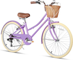 Glerc Missy 20 24 26 Zoll Mädchen City 6-Gang Hybrid Cruiser Fahrrad mit Weidenkorb für Jugend über 6-Jahre alt, mehrere Farben
