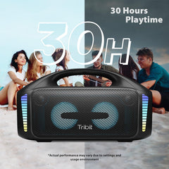 Tribit Bluetooth Lautsprecher StormBox Blast,Tragbarer Party Lautsprecher 90W Lauter Stereo Sound mit XBass LED-Lichtshow Bluetooth 5.3,Wasserdichter IPX7,TWS,30 Stunden Spielzeit für Draußen