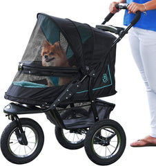 No-Zip NV Haustier-Buggy für Katzen/Hunde, Einstieg ohne Reißverschluss, einfaches Zusammenklappen mit einer Hand, Reifen mit Gelfüllung, Plüschpolster + Wetterschutz inklusive, 3 Farben