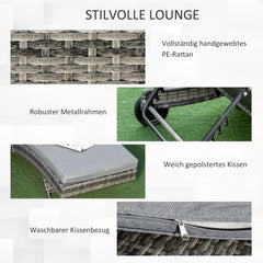 Outsunny Sonnenliege Polyrattan verstellbar mit Rollen grau