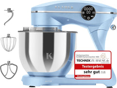 KLAMER Küchenmaschine 1800W, Knetmaschine mit 6 Liter Edelstahl Schüssel, 10 Geschwindigkeitsstufen mit Timer, Rührbesen, Knethaken, Schneebesen und Spritzschutz