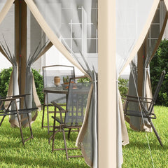 Outsunny Pavillon 4x4 m sechseckig mit Doppeldach Beige