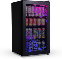 Getränkekühlschrank | Freistehender Kühlschrank für 126 Dosen mit Glastür mit Scharnier rechts | Mini-Getränkekühlschrank, perfekt für Bier, Wein, Limonade und kühlere Getränke