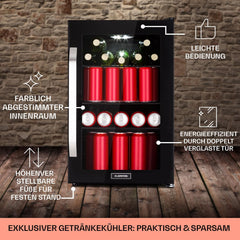 Klarstein Kühlschrank 70L, Kleiner Kühlschrank mit Herausnehmbaren Ablagen, Leiser Mini Kühlschrank mit Glastür & LED, Getränkekühlschrank Klein, Outdoor Geeignet, Biersafe für Flaschen, 0-10°C
