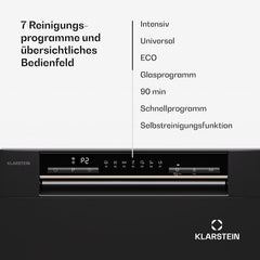 Klarstein ia 8 - Spülmaschine, Geschirrspüler, Freistehend, Teilintegriert, F, 55 cm breit, 8 Maßgedecke, 6 Programme, Aquastop, silber