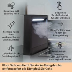 Klarstein Downdraft-Dunstabzugshaube, Versenkbare Abzugshaube, Leise Dunstabzugshauben mit Filter, Dunstabzugshaube 60cm, Umluft/Abluft Dunsthaube mit 10 Stufen, Dunstabzug 576 m³/h Luftstrom