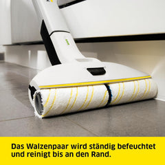 Krcher Elektrischer Wischmopp EWM 2, kabelloser Bodenreiniger mit 2 rotierenden Mikrofaserwalzen, Akkulaufzeit: ca. 20 min, Flchenleistung pro Akkuladung: ca. 60 m, Wei