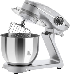 KLAMER Küchenmaschine 1800W, Knetmaschine mit 6 Liter Edelstahl Schüssel, 10 Geschwindigkeitsstufen mit Timer, Rührbesen, Knethaken, Schneebesen und Spritzschutz