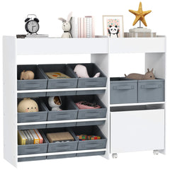 AIYAPLAY Kinderregal mit 11 Stoffboxen & Schrankfach, Weiß