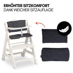 hauck Hochstuhl Beta+ Newborn Set Premium Dark Grey - Babyhochstuhl Set ab Geburt mit Neugeborenen Aufsatz Bouncer, Sitzpolster und Essbrett - Dark Grey