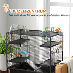 PawHut Hamsterkäfig Nagerkäfig mit Röhren Laufrad Rollen Ablage