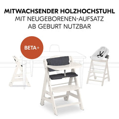 hauck Hochstuhl Beta+ Newborn Set Premium Dark Grey - Babyhochstuhl Set ab Geburt mit Neugeborenen Aufsatz Bouncer, Sitzpolster und Essbrett - Dark Grey