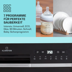 Klarstein ia 8 - Spülmaschine, Geschirrspüler, Freistehend, Teilintegriert, F, 55 cm breit, 8 Maßgedecke, 6 Programme, Aquastop, silber