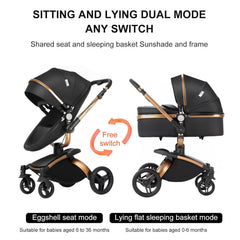 3 in 1 Kombikinderwagen 3 in 1 Reisesysteme Kinderwagen Infant Hochlandschaft Liegender Buggy Kinderwagen Neugeborenen Kinderwagen Faltbarer Standardkinderwagen (906 White)