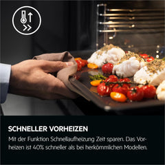 AEG Einbaubackofen – Serie 5 Ringheißluft: Gleichmäßige Garergebnisse auf 3 Ebenen – Pyrolyse Selbstreinigung – 25 Automatikprogramme – LED-Touchdisplay – Schnellaufheizung – Schwarz – BPE53516AB