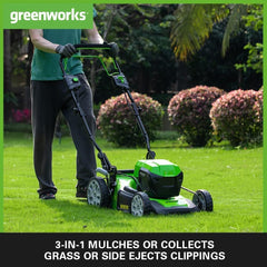 Greenworks 48V (2x24V) Selbstfahrender Akku Rasenmher für groe Flchen bis zu 480m, 46cm Schnittbreite, 55L Sack PLUS zwei 4Ah-Akkus und Doppelladegert GD24X2LM46SPK4X