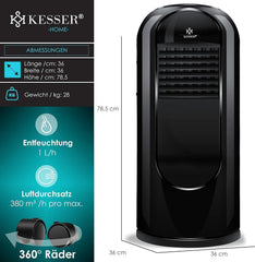 KESSER® Klimaanlage Mobil Klimagerät Sky Tower 4in1 kühlen, Luftentfeuchter, lüften, Ventilator - 9000 BTU/h (2.600 Watt) 2,7KW - Klima, Fernbedienung und Timer, Nachtmodus (EEK: D), Schwarz
