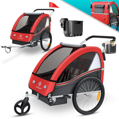 KESSER Kinderfahrradanhänger Sport-RX 2in1 Jogger & Buggy 5-Punkt-Gurt Sicherheitsgurt 360° Vorderrad Kinderfahrradanhänger Reflektoren für 1-2 Kinder (max. 40 kg) Getränkehalter & Smartphonefach
