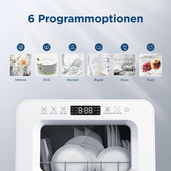 Gudsunal Tischgeschirrspüler, Mini Geschirrspüler mit 7L Wassertank,ohne Wasseranschluss, 6 Programme,72°C Hochtemperatur-Hygiene,Hybrid-Trocknung & Erhaltungsfunktion, Spülmaschine klein für Camping