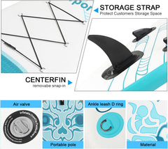 Premium-Stand-Up-Paddle-Board, Yoga-Board mit strapazierfähigem SUP-Zubehör und Tragetasche | Breiter Stand, Surf-Kontrolle, rutschfestes Deck, Leine, Paddel und Pumpe für Jugendliche und Erwachsene