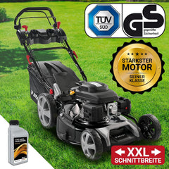 BRAST® Benzin Rasenmäher mit Antrieb | 5,2kW (7PS) | 55cm Schnittbreite | viele Modelle | TÜV | 30-80mm Schnitthöhe | 60L Fangkorb | 4 Takt OHV Motor | Stahlgehäuse | Power
