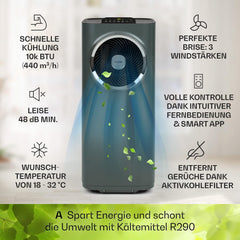 Klarstein Mobile Klimaanlage mit Abluftschlauch, 5-in-1 Klimagerät, Ventilator, Luftentfeuchter, Luftreiniger & Nachtmodus, App-Steuerung, Kleine & Portable, für Wohnung & Büro, 12000 BTU