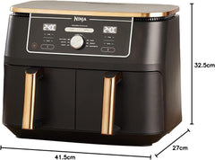 Ninja Heißluftfritteuse MAX PRO, 6,2 L, ölfrei, große Schublade, Rösten, Backen, Air Fry, Antihaftbeschichtet, Spülmaschinenfester Korb & Crisper Gittereinsatz, Silikonzange, Schwarz/Kupfer, AF180EUCP