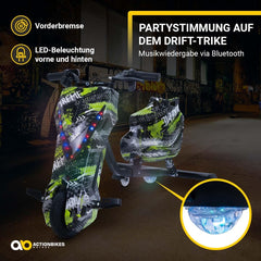 Actionbikes Motors Kinder Elektro Driftscooter | 𝟐𝟓𝟎 Watt Motor - Drift Cart 360°- 3 Geschwindigkeitsstufen - LED-Beleuchtung - Sitz verstellbar - Bluetooth - Drift Kart - Drift Auto (Space Purple)