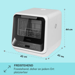 Klarstein ia Mini Geschirrspüler, Spülmaschine mit Platz für 2 Maßgedecke, 6 Programme, 5 L Wasser benötigt, LED-Display, Touch, Tischgeschirrspüler inkl. Zubehör, schwarz