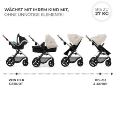 Kinderkraft MOOV2 AIR Kinderwagen 3 in 1 Kinderwagenset bis 26 kg mit Kindersitz I-SIZE 40-75 cm, Buggy Funktion, Liegeposition verstellbar, Große ausziehbare Verdeck, Aufblasbare Räder, Schwarz