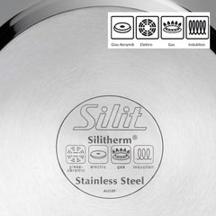 Silit Toskana Topfset induktionsgeeignet 10-teilig, Kochtopf Set mit Glasdeckel, Induktionskochtöpfe, Milchtopf, Dämpfer, Pfanne, Edelstahl teilmattiert, Induktions Töpfe Set unbeschichtet