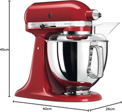 KitchenAid Küchenmaschine I Artisan I Kippbarem Food Processor I Teigknetmaschine mit 5 Zubehör | 2 Schüsseln aus Edelstahl | 4.8 L | Empire Rot