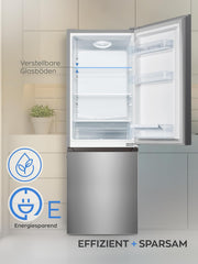 Heinrichs Fridge Freezer Combination 175 Litres, Cooling Volume 122 L, Freezer 53 L, LED Interior Lighting, Fridge Door Hinge, Changeable, Quiet 39 dB, Large Freezer Boxes, 7 Temperature Levels, inox
