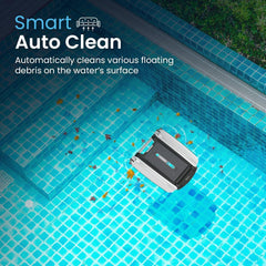 Solarbetriebener automatischer Roboter-Skimmer-Reiniger für Pools mit 30 Stunden kontinuierlicher Reinigungsleistung durch Akkubetrieb und überarbeiteten, salz- und chlortoleranten Twin-Motoren (weiß)