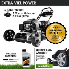 BRAST Benzin Rasenmäher mit Antrieb | 5,2kW (7PS) | 55cm Schnittbreite | viele Modelle | TÜV | 30-80mm Schnitthöhe | 60L Fangkorb | 4 Takt OHV Motor | Stahlgehäuse | Power