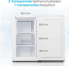 Heinrich´s Gefrierschrank 61Liter -18°C Freezer, 3x Gefrierschublade, 7 Stufen Temperaturregler, Airflow, wechselbarer Türanschlag weiß