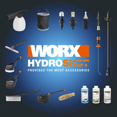 WORX Nitro 18V(20V MAX) Hydroshot Akku-Hochdruckreiniger WG633E.1, PowerShare, Terrassenreinigung und Autoreinigung, Max. 56 Bar, 220L/H, mit Zubehör, 4,0 Ah Akku & Ladegerät Orange & Schwarz