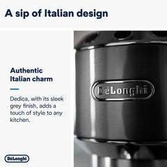 De'Longhi Dedica Style EC 685.M – Espresso Siebtrgermaschine, Espressomaschine mit professionellem Milchaufschumer, nur 15 cm breit, für Kaffeepulver oder ESE Pads, 1 l Wassertank, silber