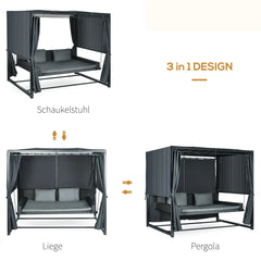 Outsunny Hollywoodschaukel Outdoor 3-in-1 mit Baldachin & Sichtschutz