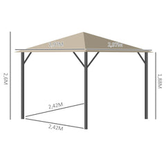 Outsunny Pavillon 3x3 m mit Seitenteilen & Belüftung Khaki