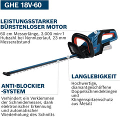Bosch Professional 18V System Akku-Heckenschere GHE 18V-60 (bürstenloser Motor, Schnittkapazität von 20 mm)
