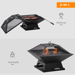Outsunny Feuerschale Grill 2-in-1 mit Funkenschutz Outdoor