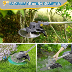 Akku Rasentrimmer mit Akku und Unkrautbürste, Rasentrimmer mit Akku mit 5 Klingentypen, 21 V Bürstenlose Freischneider Akku, mit 2 Akku 4.0Ah für Garden Trimmen (Grau)