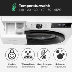 Bomann® Waschmaschine 10kg | max. 1400 U/min | 10 Jahre Motor-Garantie | effizienter, leiser & langlebiger Invertermotor | 15 Programme | Endzeitvorwahl | LED-Display | Washing Machine WA 7110
