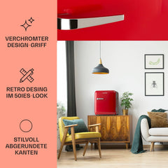 Klarstein Audrey Mini - kleiner Kühlschrank, kompakte Mini-Bar, freistehend, Kompressionskühlung, Fassungsvermögen, Kühlung: 0-10 °C, Mini-Kühlschrank mit 70 Liter Fassungsvermögen, rot