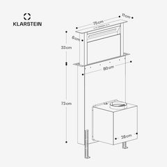 Klarstein Downdraft-Dunstabzugshaube, Versenkbare Abzugshaube, Leise Dunstabzugshauben mit Filter, Dunstabzugshaube 60cm, Umluft/Abluft Dunsthaube mit 10 Stufen, Dunstabzug 576 m³/h Luftstrom