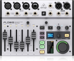 Behringer FLOW 8 8-Input Digital Mixer with Bluetooth Audio and App Control, 60mm Channel Faders, 2 FX Processors and USB/Audio Interface